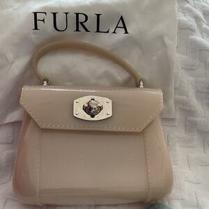FURLA Glossy Beige Mini Hand/Crossbody Bag